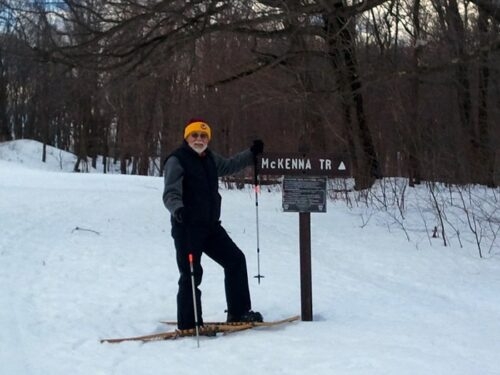 Bela at the trail head, Forbes State Forest, PA
