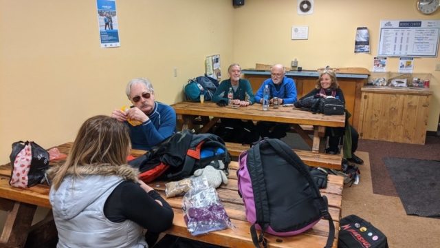 Lunch room at Mt Bachelor (Fatima, John, Barry, Rich, Yvonne)