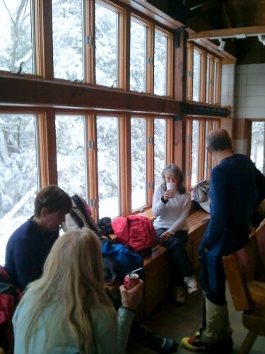 Susan, Kathy, Maryanne and Jose-Luis, Warming Hut at New Germany SP, MD 2015
