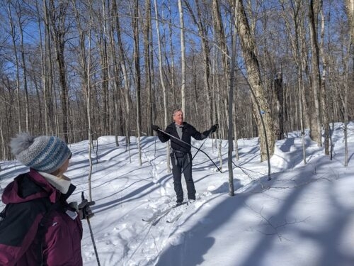 Ed bends his pole in a fall on the NVLP trail backcountry. The snow was pretty deep.