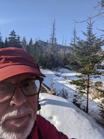 Ralph with Bigelow Mtn in the background from the Narrow Gauge Path