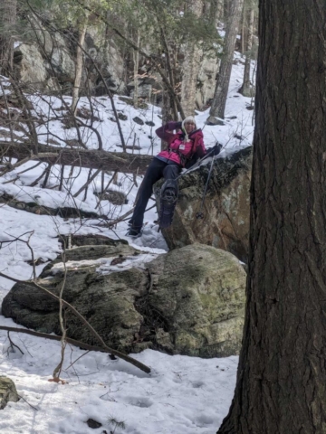 Joy Snowshoeing the Northville-Lake Placid Trail near Lapland Lakes, NY