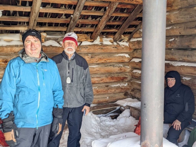 Brent, Bela and Ed at Shelter, Upper Three Creeks Sno-Park, Bend, OR