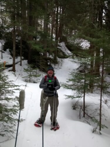 Joe snow shoeing to Poplar Hut