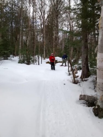 Bela and Joe climbing toward Poplar Hut, Maine Huts and Trails, ME