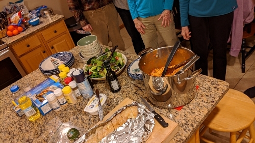 Spaghetti dinner at the rental house